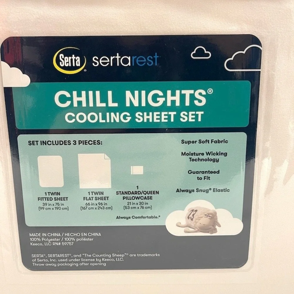 Serta Chill Nights Twin Cooling Sheet Set Cream OFF WHITE New in Package